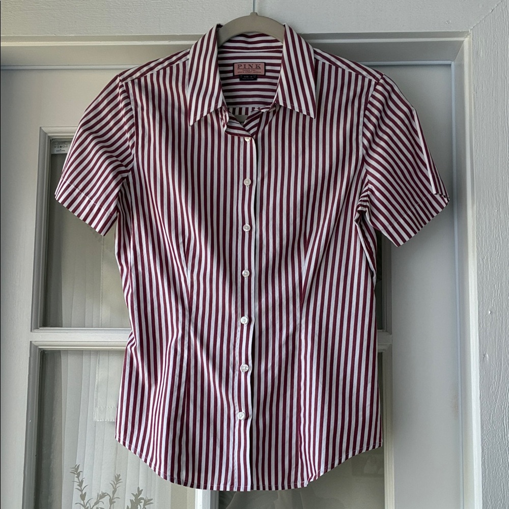 "Thomas Pink" Red and White Striped Button Down Shirt